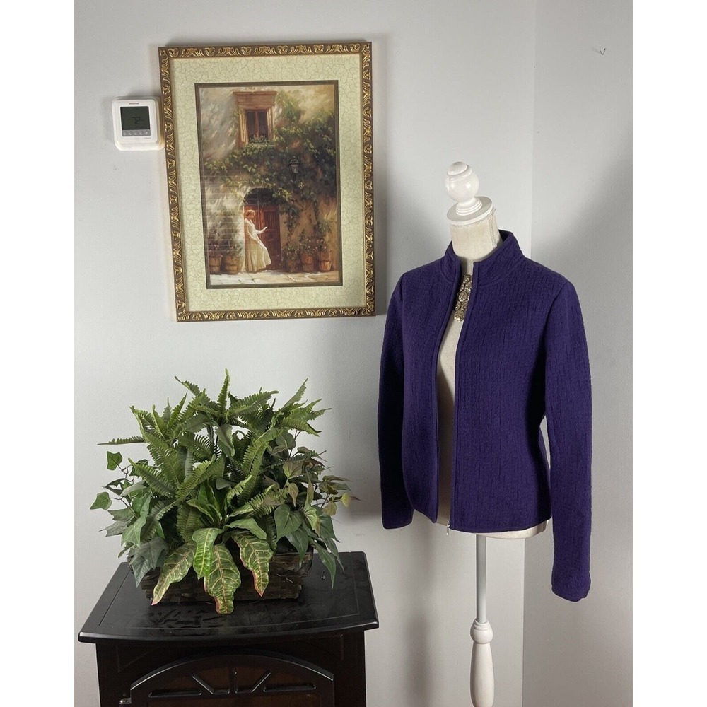 Talbots Women Cardigan Sweater Medium Purple Open Front Zipper Long Sleeve
